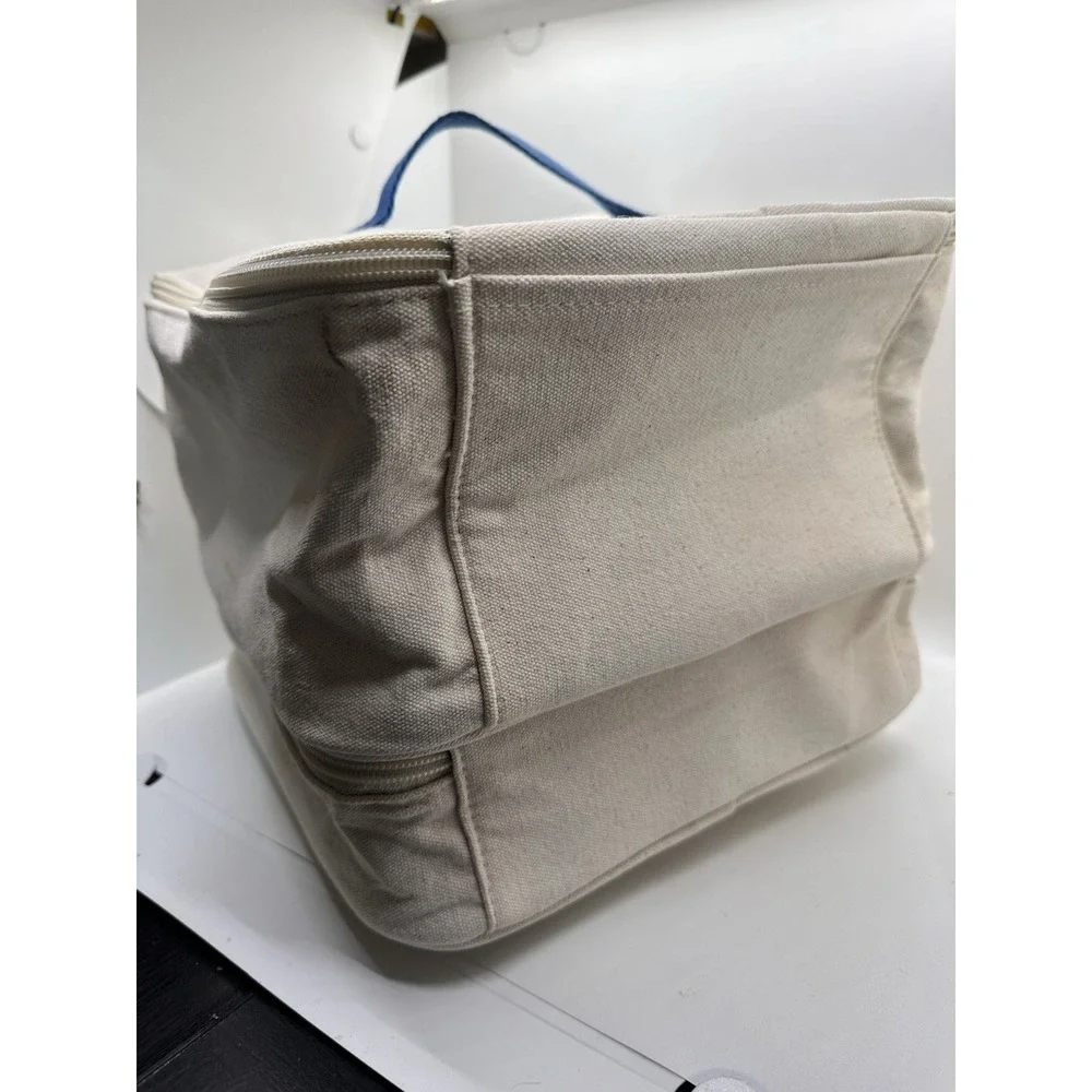 Chloe + Isabel Cream Canvas Train Case Makeup Jewelry Organizer Travel Bag